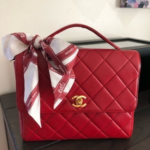 Vintage Chanel red flap shoulder bag